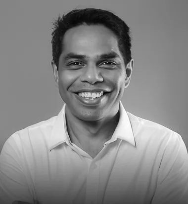 Zameer M, principal of Health by Design, in black and white.